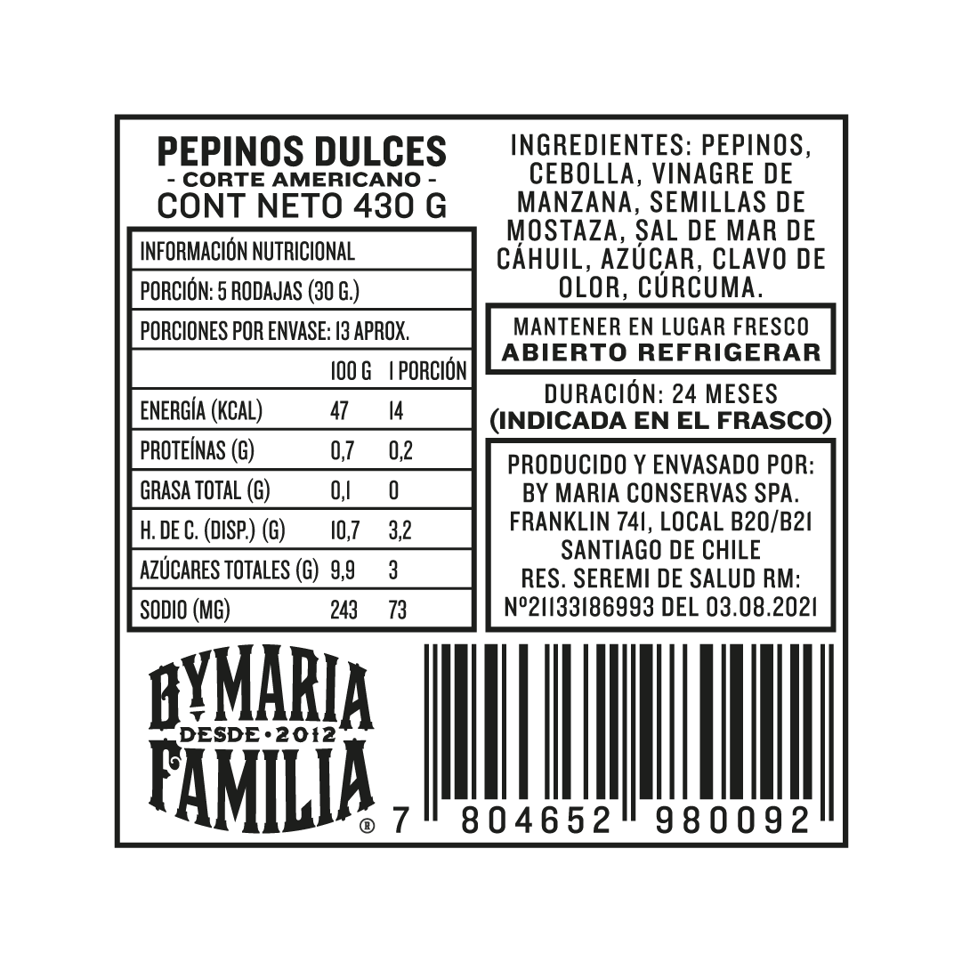 Caja 12 Pepinos Dulces Corte Americano