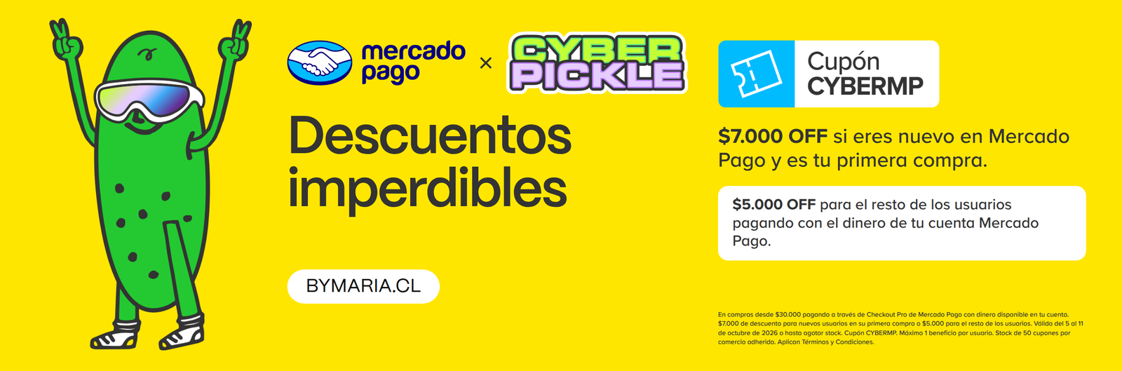 Cupón CYBERMP: descuento extra pagando con Mercado Pago en el Cyber Pickle